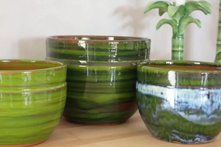 Clearance LES POTERIES D'ALBI Pot en terre cuite émaillée vert forêt Austral - Ø 16 x H 13 cm