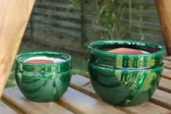 Hot LES POTERIES D'ALBI Pot en terre cuite émaillée coloris vert Austral - Ø 20 x H 16 cm