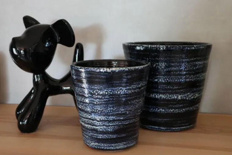 Clearance LES POTERIES D'ALBI Pot en terre cuite émaillée bleu Nuit étoilée Les Poteries d’Albi Odyssée - Ø 18 x H 18 cm