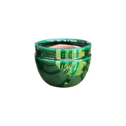 Sale LES POTERIES D'ALBI Pot en terre cuite émaillée coloris vert Austral - Ø 16 x H 13 cm
