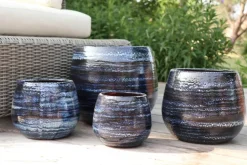 Clearance LES POTERIES D'ALBI Pot en terre émaillée bleu Nuit étoilée Cancale - Ø 14 x H 14 cm