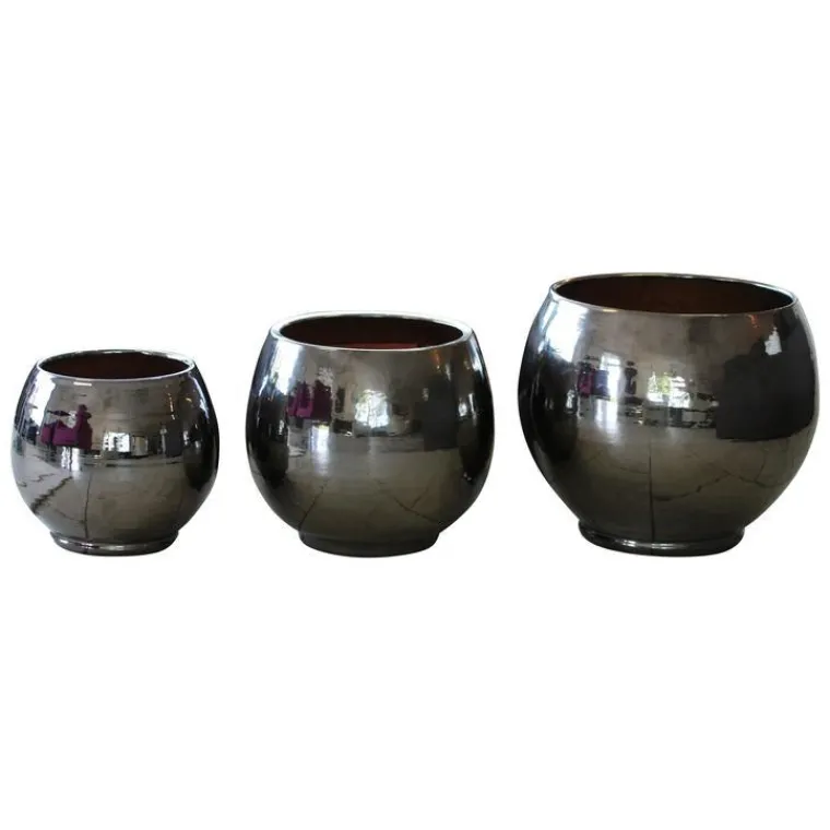 Discount LES POTERIES D'ALBI Pot en terre émaillée coloris gris Bahia - Ø 43 x H 46 cm