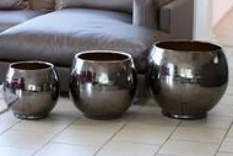 Discount LES POTERIES D'ALBI Pot en terre émaillée coloris gris Bahia - Ø 43 x H 46 cm