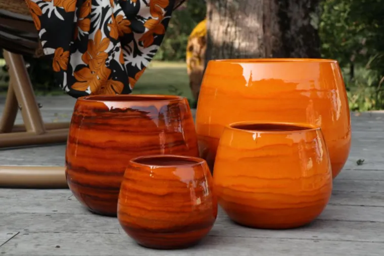 New LES POTERIES D'ALBI Pot en terre émaillée orange Savane Cancale - Ø 14 x H 14 cm
