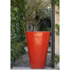 Outlet POTERIE DE LA MADELEINE Pot Mazagran rouge tomate en terre cuite émaillée H 46 cm x Ø 38 cm