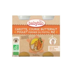 Sale BABYBIO Pots de carotte courge butternut poulet et riz 2 x 200 g