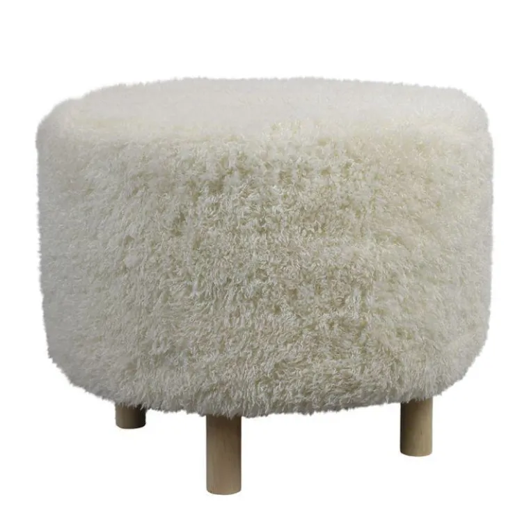 Discount Pouf rond blanc cassé en tissu - Ø 58 x H 48 cm