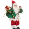 Sale Père Noël traditionnel en tissu rouge et vert avec cadeaux - 30 cm