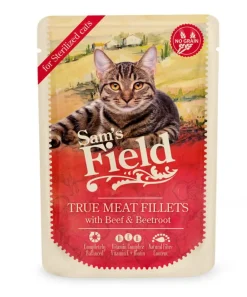New SAM'S FIELD Pâtée pour chat stérilisé en sachet au bœuf et à la betterave - 85 g