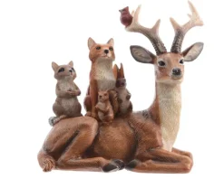 KAEMINGK Renne en polyrésine brune avec petits animaux - 9,5 x 14 x 15 cm
