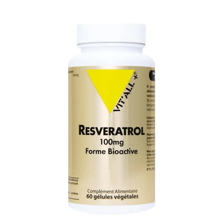 Sale VIT'ALL+ Resveratrol en boite de 100 mg - La boite de 60 gélules