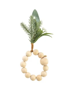 Online KAEMINGK Rond de serviette coloris vert avec boules en bois, pommes de pin, eucalyptus et paillettes Modern – 6 x 9 x 9 cm