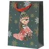 Online KAEMINGK Sac cadeau en papier métallisé vert décor elfe grand modèle - 12 x 30 x 42 cm