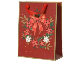 Outlet KAEMINGK Sac cadeau en papier métallisé rouge décor couronne et nœud grand modèle - 12 x 30 x 42 cm