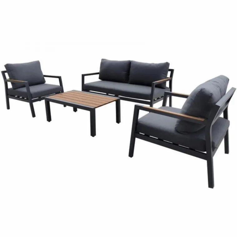 Best Salon de jardin bas 4 pièces, graphite/chêne - PROLOISIRS Games