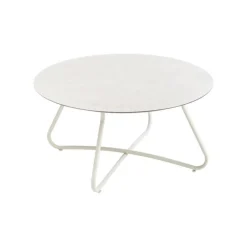 Clearance Salon de jardin en acier coloris beige Iris - 4 éléments (canapé, table basse et deux fauteuils)