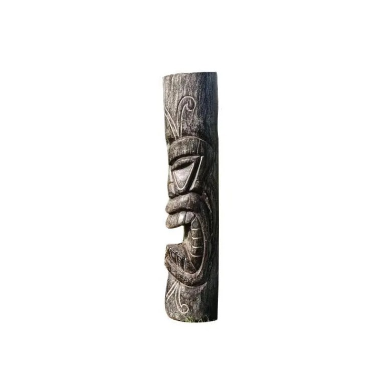 Sale DÉCORIALE Sculpture en bois de cocotier cendré de Tête de Tiki mauri - 50 cm