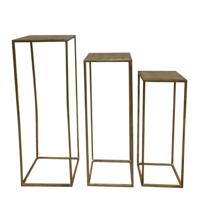 Sale Sellette haute carrée en or brossé – 21 x 21 x 57 cm