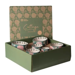 Best BASTIDE Service apéritif en porcelaine motifs floraux Cottage - 1 Plateau et 6 coupelles