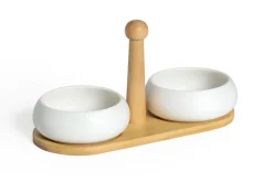 New AMEFA Set à tapas en bambou avec 2 coupelles en porcelaine blanche Médard de Noblat