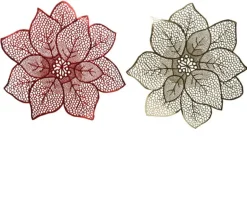 Best KAEMINGK Set de table poinsettias coloris rouge en cuir - Ø 44 cm