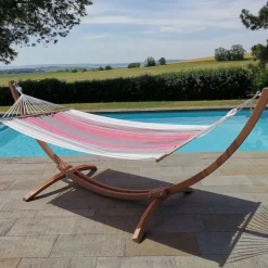 New JOBEK Set support et hamac EsKapade coloris rubis argenté en bois et polypropylène Hamacs - 323 x 125 x 128 cm