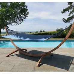 Best JOBEK Set support et hamac EsKapade coloris bleu Caraïbes en bois et polypropylène Hamacs - 350 x 125 x 136,5 cm