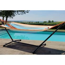 Outlet JOBEK Set support et hamac MetaliK coloris orange bleu en métal et polypropylène Hamacs - 300 x 100 x 95 cm