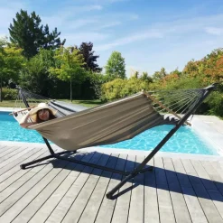 JOBEK Set support et hamac MetaliK coloris anthracite taupe en métal et polypropylène Hamacs - 300 x 140 x 95 cm