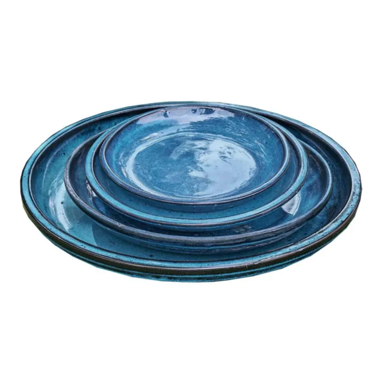 Online DECOLINES Soucoupe en grès émaillé bleu océan Littoral - Ø 25 cm