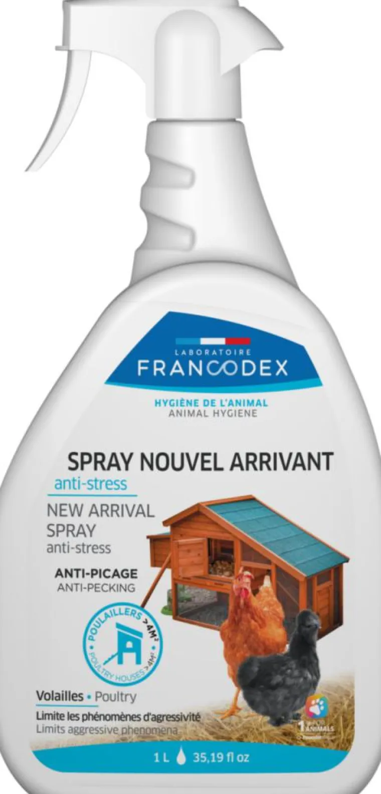 New FRANCODEX Spray nouvel arrivant anti-stress dans la basse cour - 1 L