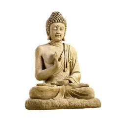 Outlet HAIRIE GRANDON Statue en pierre reconstituée patinée beige Bouddha assis grand modèle - 80 cm