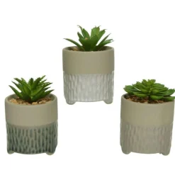 Clearance Succulentes artificielles coloris vert avec pot en béton - 6,5 x 9 cm