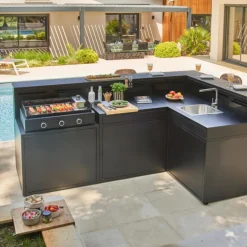 Online FORGE ADOUR Support pour plancha fermé en acier noir forme comptoir de bar - 90 x 97,2 x 112,5 cm