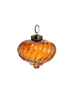 Suspension boule décorative goutte striée coloris marron en métal - Ø 7,5 cm