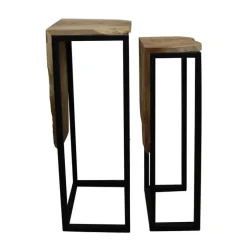 Hot Table d’appoint en teck à socle noir - 23 x 22 x 70 cm