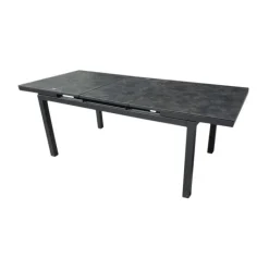 New Table de jardin extensible en aluminium coloris noir et granite Carlina -160 à 210 x 90 x 76 cm