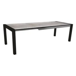 Discount STERN Table extérieure coloris noir mat/Smoky en aluminium - 174/214/254 x 90 x 75 cm