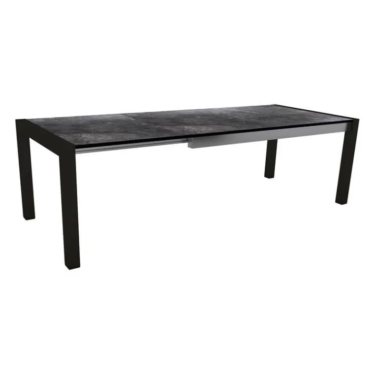 Best STERN Table extérieure coloris noir mat/marbre foncé en aluminium - 214/254/294 x 100 x 75 cm