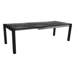 Clearance STERN Table extérieure extensible coloris noir mat/marbre foncé en aluminium - 174/214/254 x 90 x 75 cm