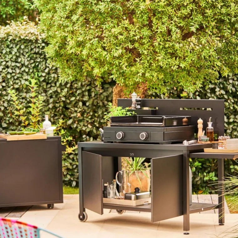 Discount FORGE ADOUR Table roulante crédence fermée en acier noir - 120 x 65,7 x 112,5 cm