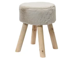 Sale KAEMINGK Tabouret fausse fourrure coloris beige en polyester - Ø 30 cm
