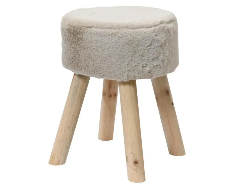 Sale KAEMINGK Tabouret fausse fourrure coloris beige en polyester - Ø 30 cm