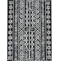 Sale Tapis d'extérieur en polypropylène recyclé noir et crème Ethnique - 300 x 240 cm