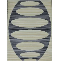 Online Tapis d'extérieur en polypropylène recyclé noir et beige Ovalie - 150 x 90 cm