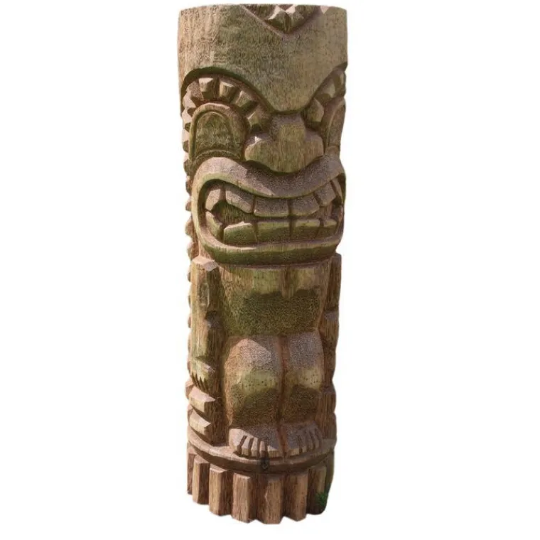 DÉCORIALE Totem polynésien Tiki Aro coloris bois en bois de coco - 100 cm