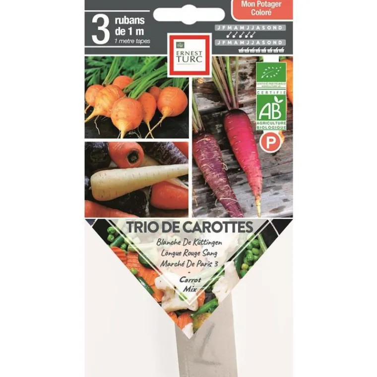 Hot ERNEST TURC Trio de graines potagères de carottes bio - 3 rubans de 1 mètre