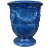 Clearance POTERIE DE LA MADELEINE Vase Anduze bleu en terre cuite émaillée H 38 x Ø 43 cm