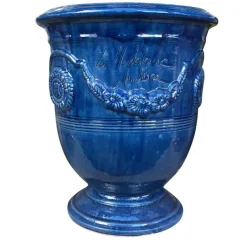 Clearance POTERIE DE LA MADELEINE Vase Anduze bleu en terre cuite émaillée H 38 x Ø 43 cm