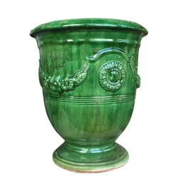 Clearance POTERIE DE LA MADELEINE Vase Anduze vert en terre cuite émaillée H 14 x Ø 12 cm